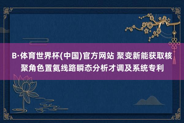 B·体育世界杯(中国)官方网站 聚变新能获取核聚角色置氦线路瞬态分析才调及系统专利