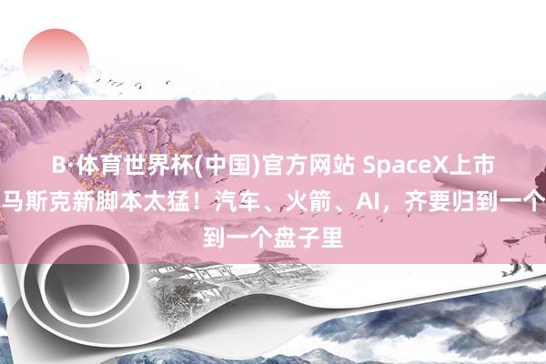 B·体育世界杯(中国)官方网站 SpaceX上市前夕，马斯克新脚本太猛！汽车、火箭、AI，齐要归到一个盘子里