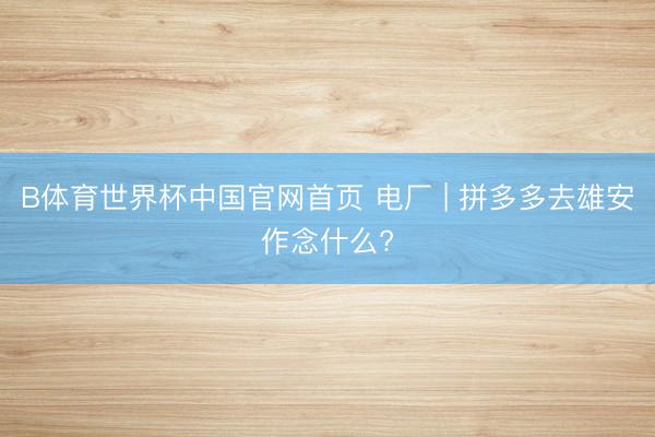 B体育世界杯中国官网首页 电厂 | 拼多多去雄安作念什么?